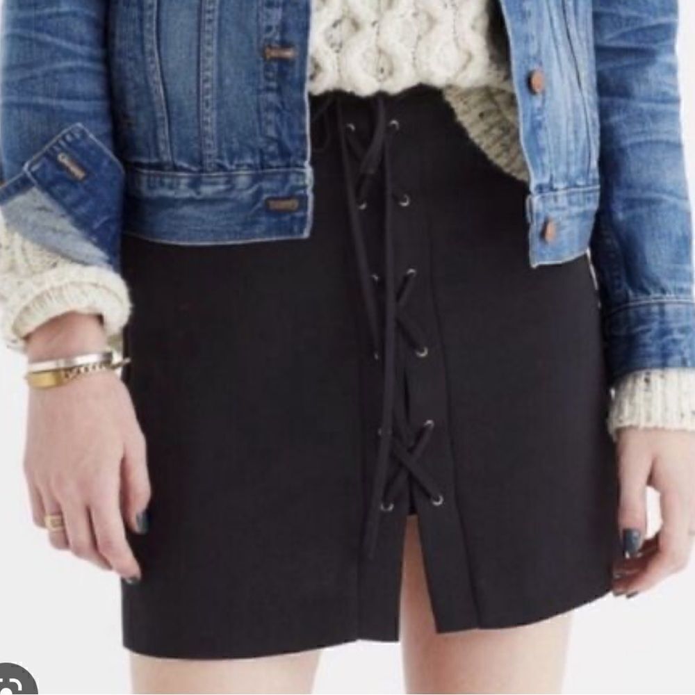 Madewell Black Lace Up Crepe Mini Skirt